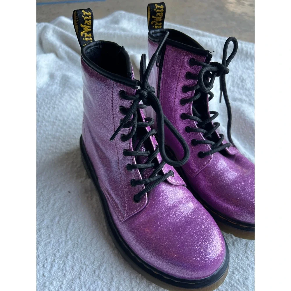 Dr. Martens 1460 Glitter J Purple Sparkle Lace Up Zip Boots US 5L 4M